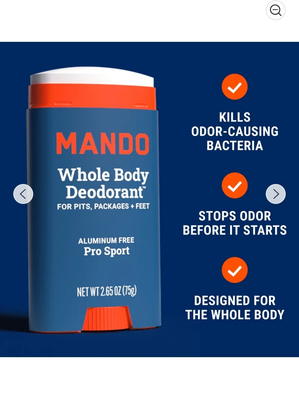 Mando Pro Sport Whole Body Deodorant Stick 2.65 oz + Spray 4.3 oz Aluminum-Free